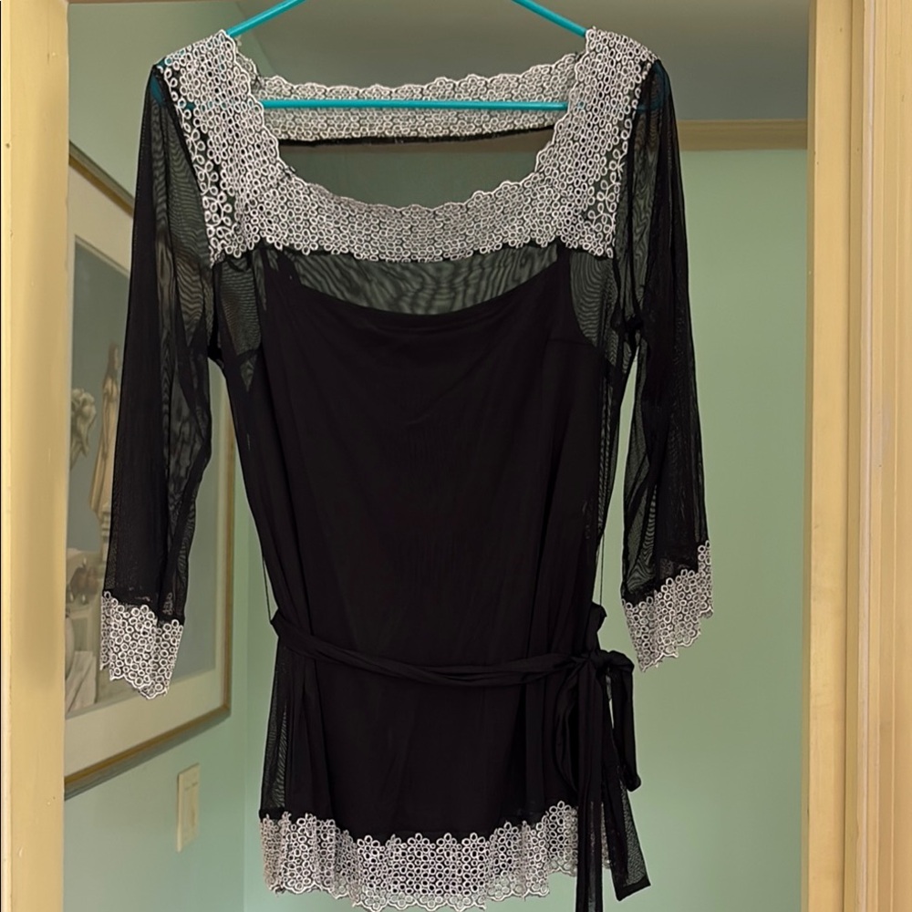 Nicole by Nicole Miller Black and White Lace Blouse